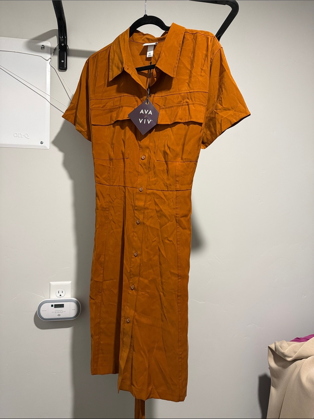 Ava & Viv Rust Button-Front Midi Dress